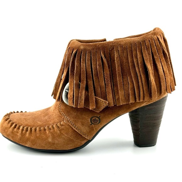 Born Women’s Brown Suede Thora Moccosin Fringed Zip Booties, Size 7 - Picture 3 of 11